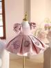 Piano Performance Flower Girl Princess Puff Sleeve Dress for Girls' Birthday and Wedding