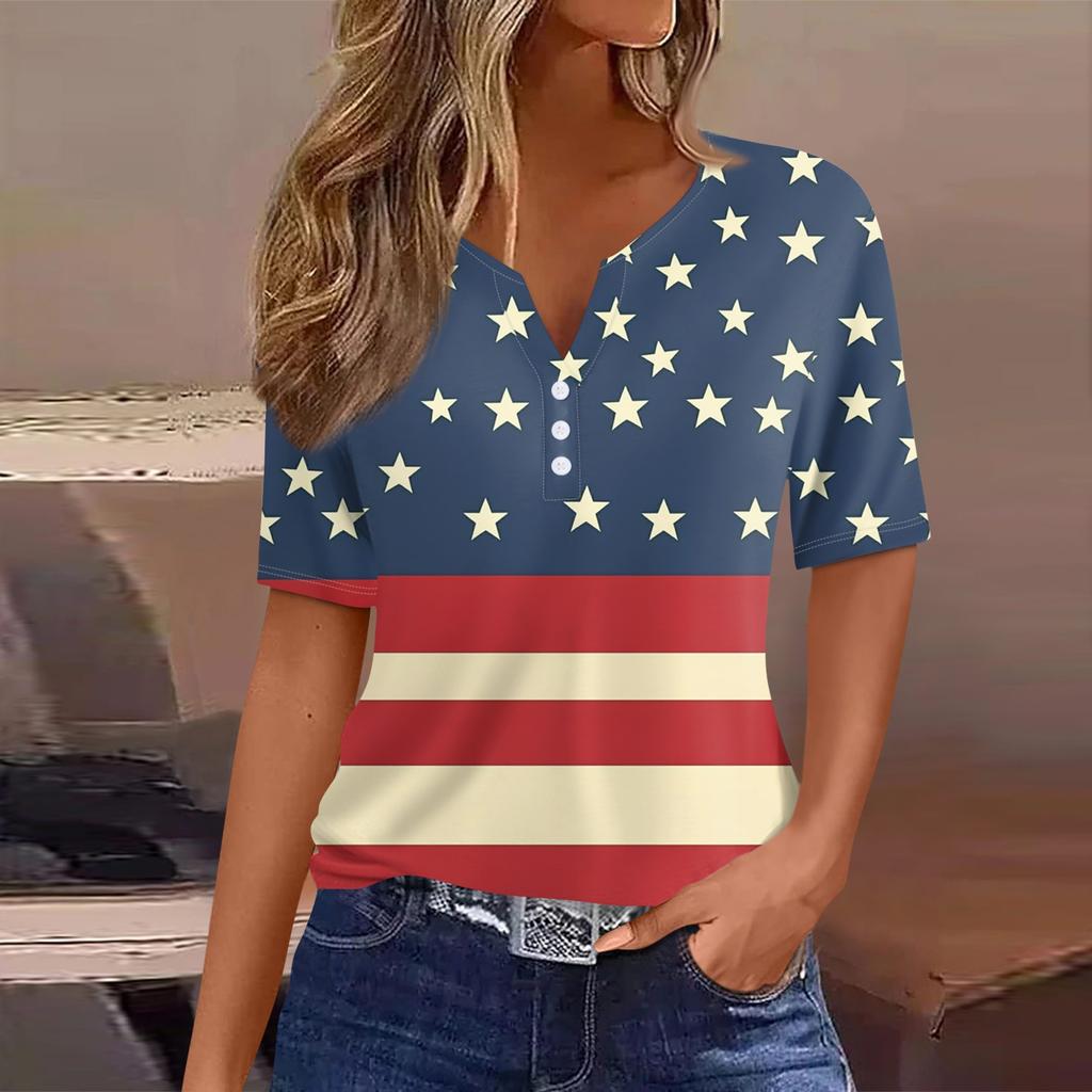 Women's T Shirt Tee Print Button Short Sleeve Daily Weekend Fashion Basic V- Neck Regular Top