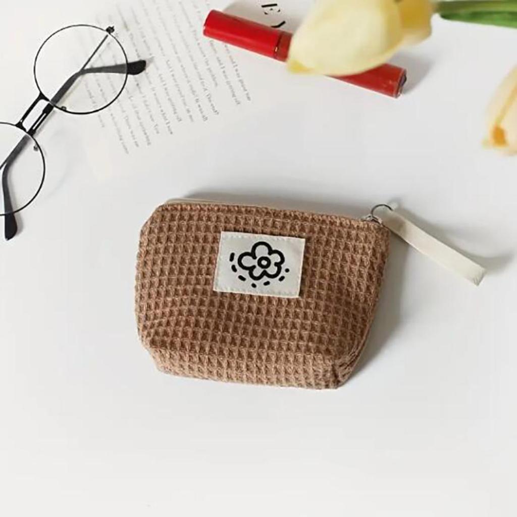 Portable Floral Mini Makeup Bag Polyester Zipper Small Coin Purse Square Soft Lipstick Headphones Key Storage Bag