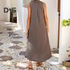 Women's Cotton Linen Maxi Dress Casual V-Neck Sleeveless Loose Tank Dress Summer Beach Long Split Sundress