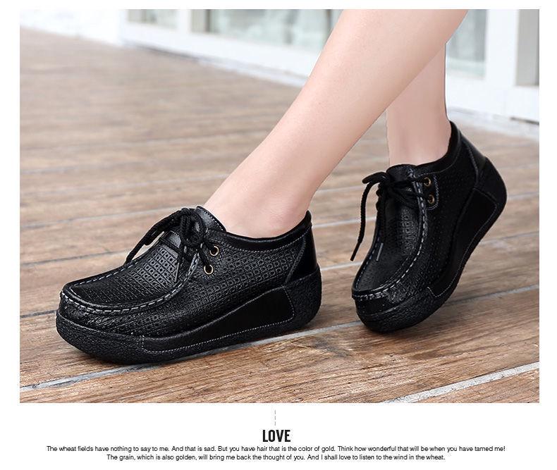 Women's White Leather Cut-Out Wedge Shoes - Thick Soft Sole, Casual Spring/Summer Platform Shoes.