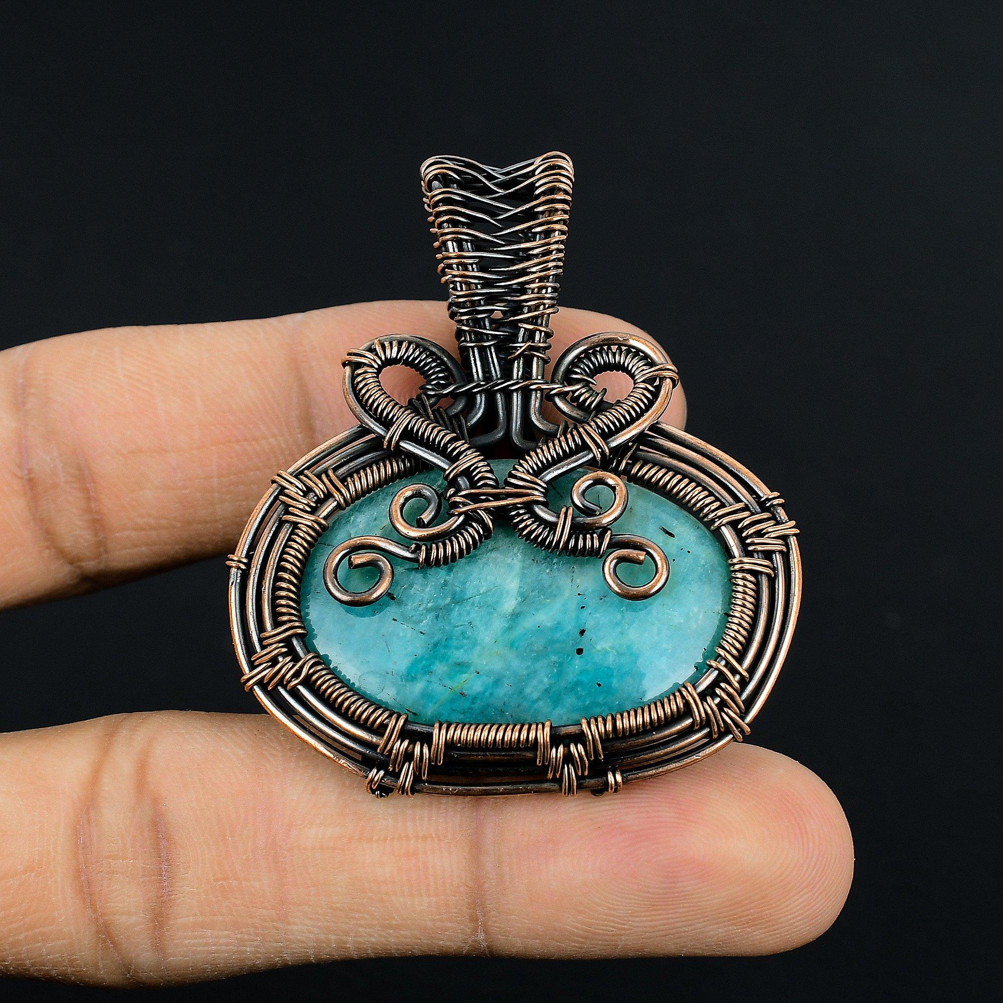 

Blue Chalcedony Jewelry, 999 Copper Wire Wrapped Pendant Handmade Gemstone Jewelry, Gifts For Wife Brand New Pendant 2.55 Inches