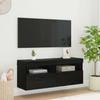TV Wall Cabinet with LED Lighting Black Oak Effect 100 X 30 X 40 Cm