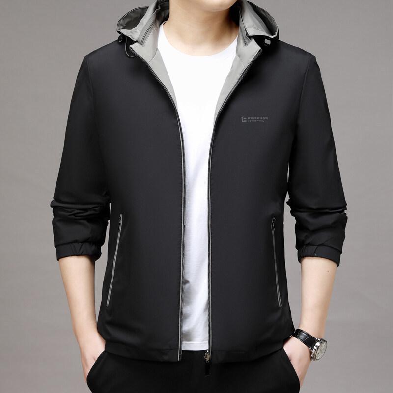 

Men s Spring Windproof Jacket with Detachable Hood - Business Casual for Middle-Aged & Elderly XXX-Large чорний