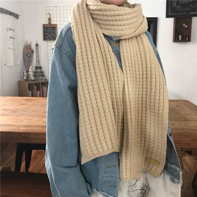 Fashion Winter Warm Scarf For Women Simple Casual Solid Color Thickened Wool Knitted Scarf