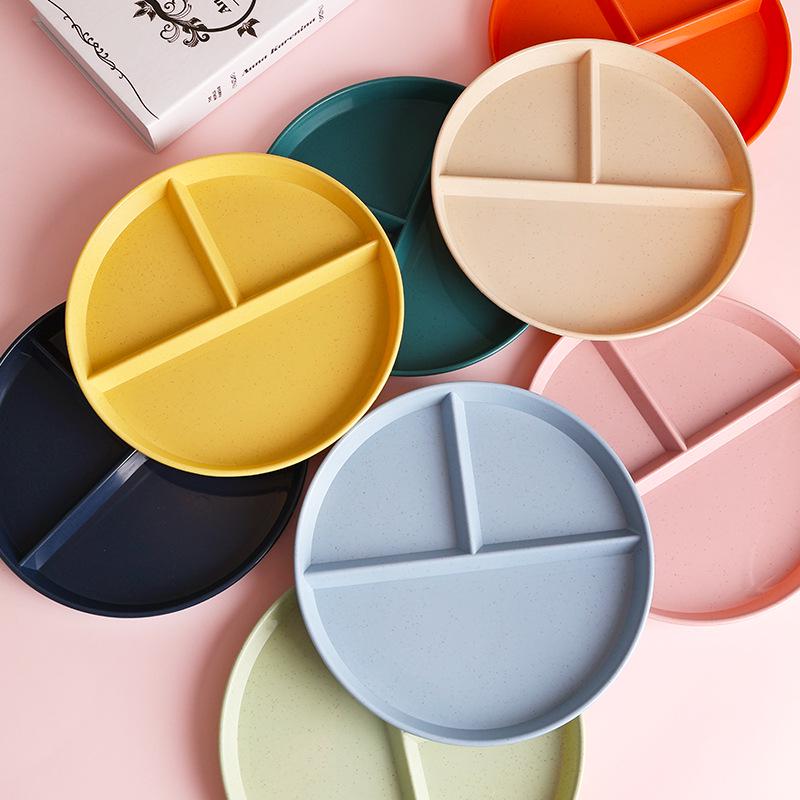 Wheat Straw Portion Control Plate - Three-Compartment Fat-Reducing Round Plastic Plate