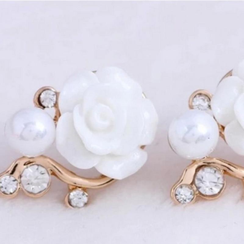 Koreanische Mode Rose Blume Harz Rose Ohrringe Neue Koreanische Damen Imitationsperle Kristall Ohrringe Großhandel Damen Zirkon