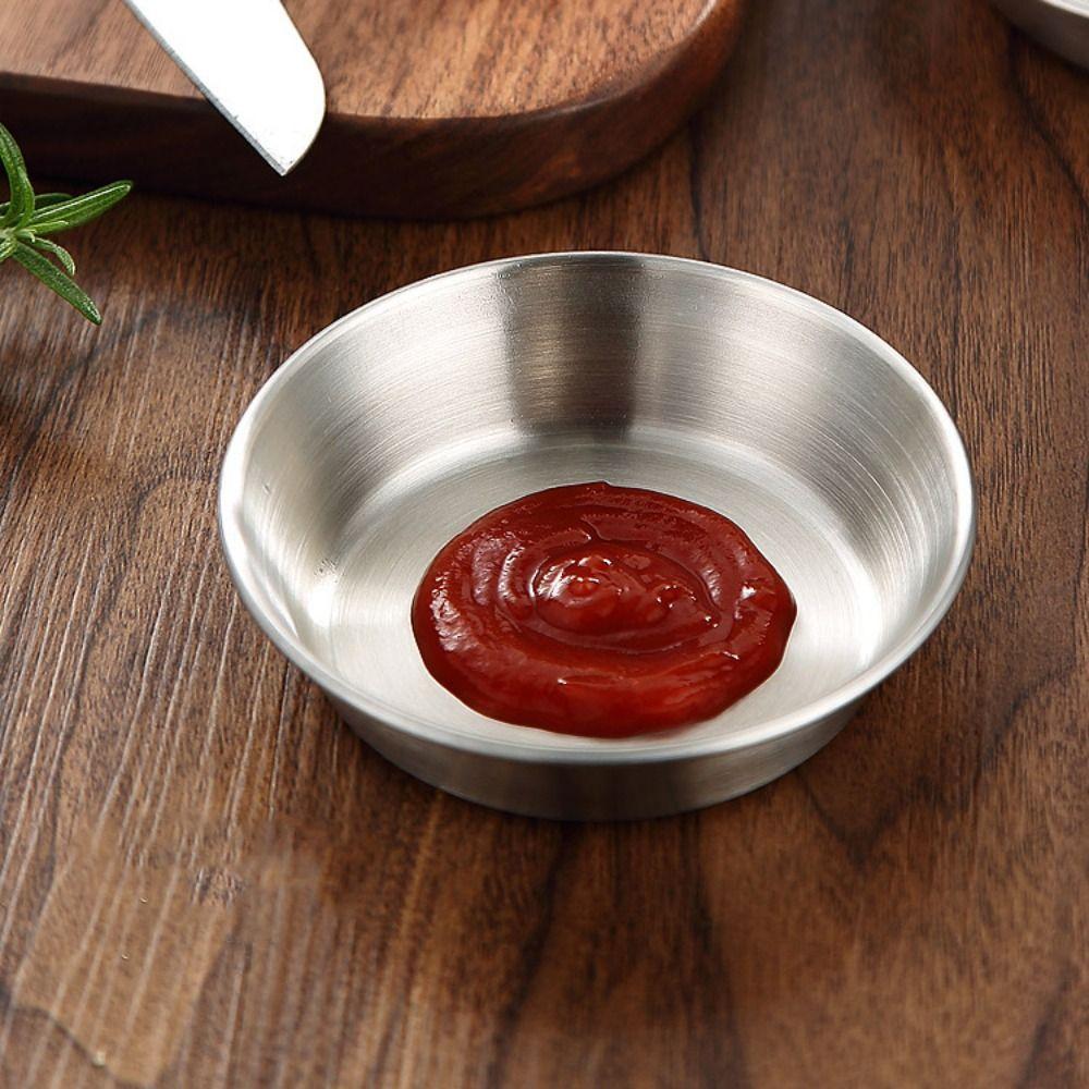 3pcs Durable Korean Sauce Dish Stainless Steel Seasoning Dish Hot Pot Dipping Bowl Restaurant