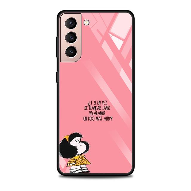 Anime Cute Mafalda Tempered Glass Case For Samsung Galaxy S21 S20 Ultra S10 Plus Lite S20fe 5g S10e S9 S8 Bumper Cover Funda