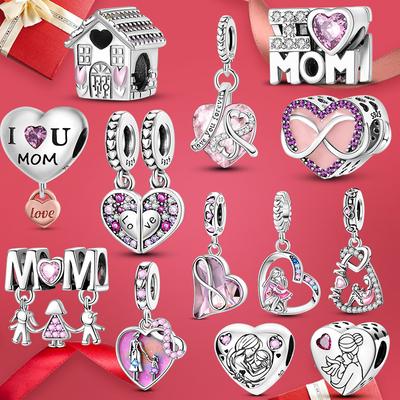 Copper Charms Love Mom Mother Family Pendant Charms Beads Mother'S Day Fit Original Bracelet Diy Woman Jewelry Gift