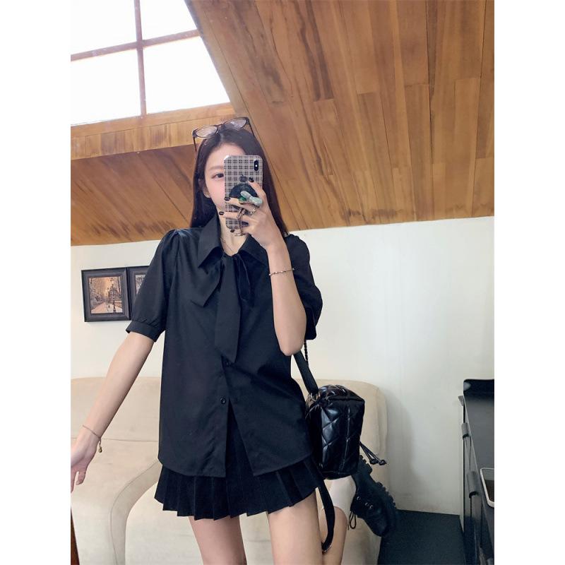 

Women s Plus Size White Short Sleeve Non-Iron French Bow Shirt - Spring/Summer Professional and Wrinkle-Resistant 2XL чорний