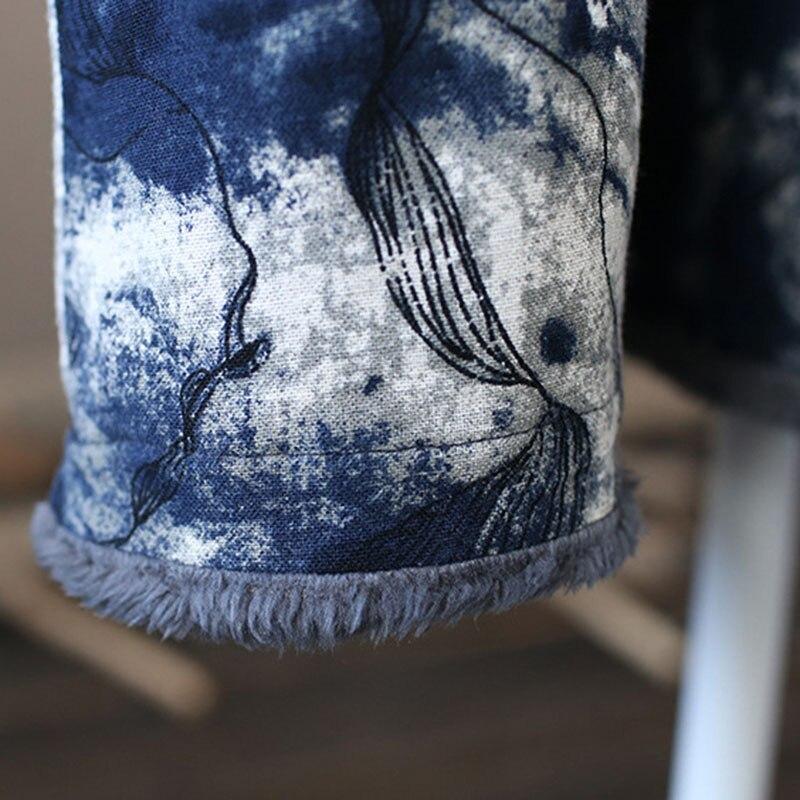 Johnature Frauen Vintage Plus Samt Kleid Stehen Lose Drucken Floral Langarm Kleider Herbst Winter Patchwork Kleidung