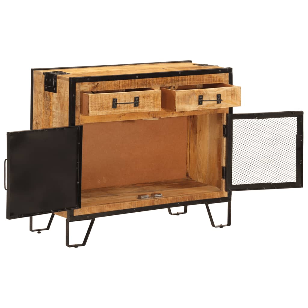 Sideboard 80x31x66 cm Solid Rough Mango Wood and Metal