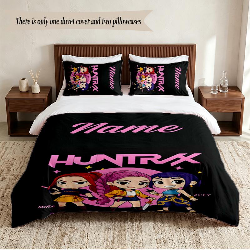 HUNTRIX Personalized Custom Name 3‑Piece Bedding Set Soft Duvet Cover Set For Bedroom Home Decor