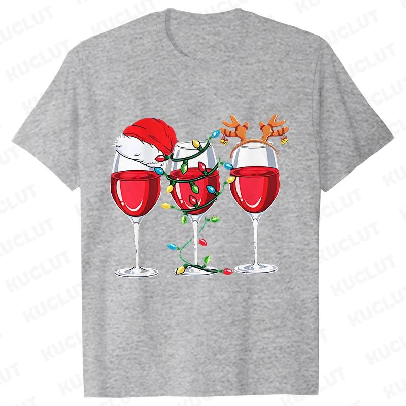 Christmas Wine T Shirts for Women Clothing Funny Cartoon Tshirts Kawaii Fashion Tshirt Korean Female Tops Christmas Wine Tees
