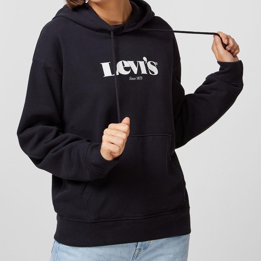 Levis Hooded Logo Print Sweatshirt Women Tops Black 18487-0004