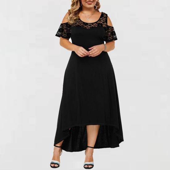 Vår Höst Dam Formell Klänning Spets Elegant Klänning Off Shoulder Plus Size Lång Sommarklänning Oregelbunden Fåll Maxiklänning Streetwear