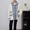 Autumn and winter new medium and long spliced denim knitted double-sided cardigan loose design sweater jacket women