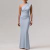 Elegante Abito Maxi Sexy Monospalla Arricciato Donna Moda Scollo Diagonale Senza Maniche Schiena Scoperta Bodycon Abito da Sera Club