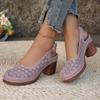 Fashion Summer New Women High Heel Sandals Comfortable Rubber Sole Shoes Large Size Roman Style Round Toe PU Leather Slip-On Sandals