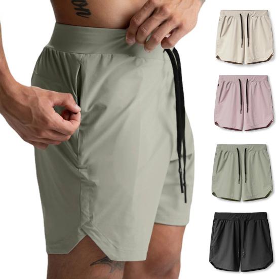 Sports Shorts Solid Color Loose Drawstring Summer Quick Dry Zipper Pockets Shorts for Fitness