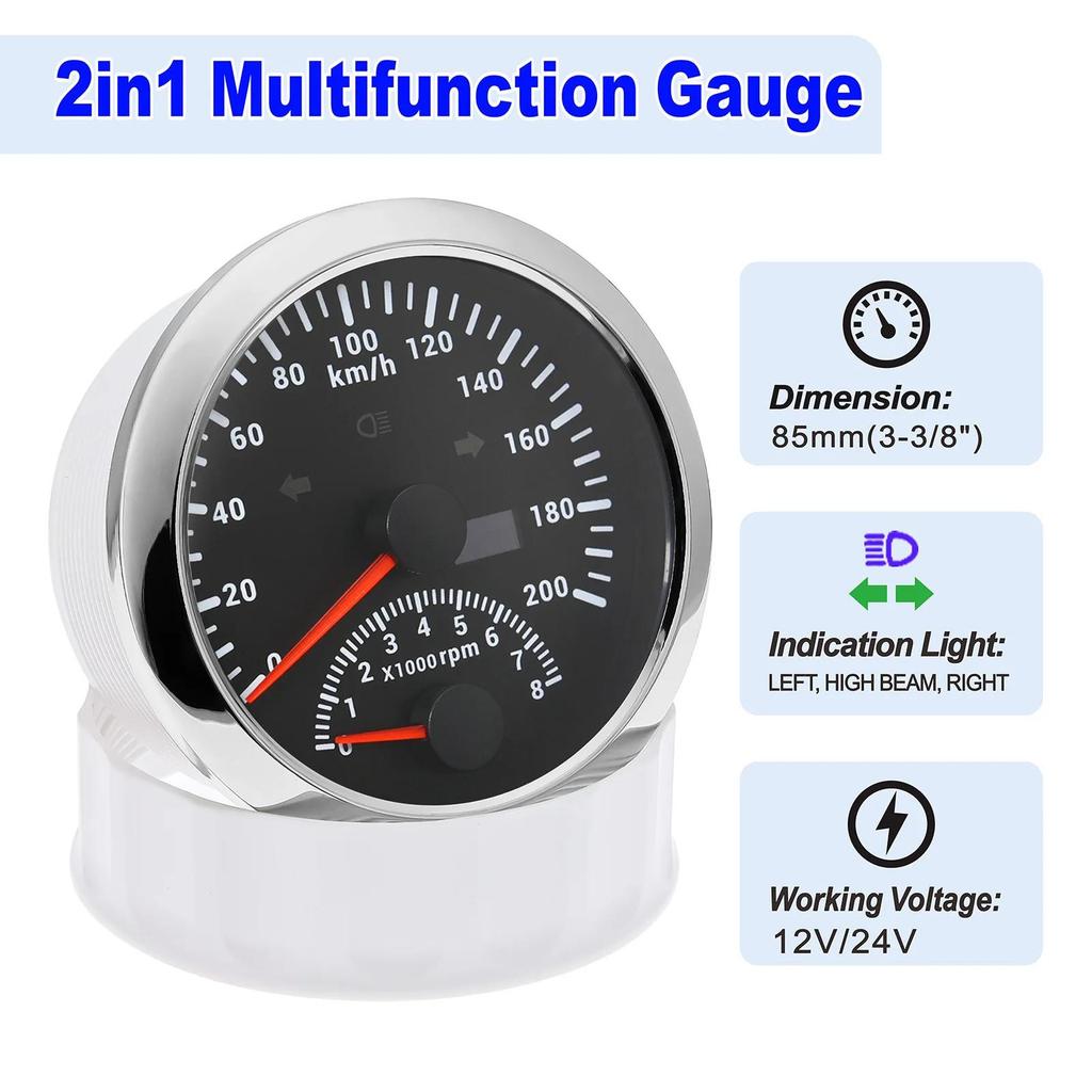 HD 200KM/H 120KM/H Universal 2 in 1 85mm Digital Car GPS Speedometer With Tachometer 0-8000RPM Tacho Sensor for Marine Boat Car Speedometers 1