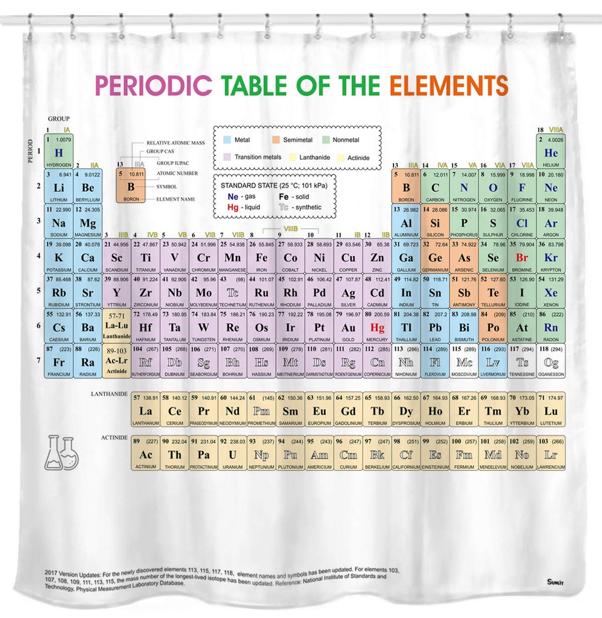 

Periodic Table Of Elements Shower Curtain Colorful Science Technology Kid Chemical School Student Waterproof Fabric Bath Decor W60H190(CM)-1 Pcs