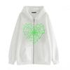 Gothic Spiderweb Print Hooded Zip-Up Sweatshirt Womens Oversized Streetwear Casual Pullover