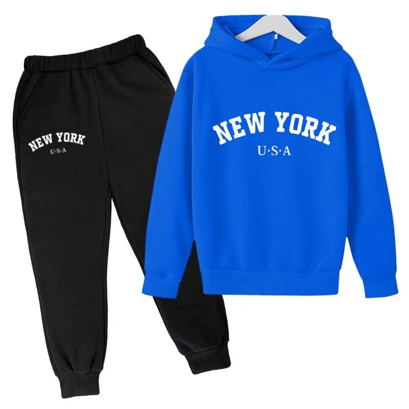 Kids Fashion Hoodie Boy Girl Toddler Pullover 3-12Years NEW YORK USA Letter Print Clothes Casual Top+Trousers 2P Coat Sports Set