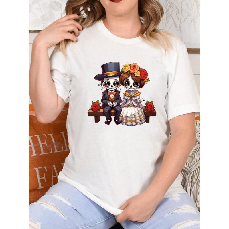 Elegant Skeleton Duo Shirt, Unisex T-Shirt, Classic Skeletons Design, Dia De Los Muertos Theme, Stylish And Unique