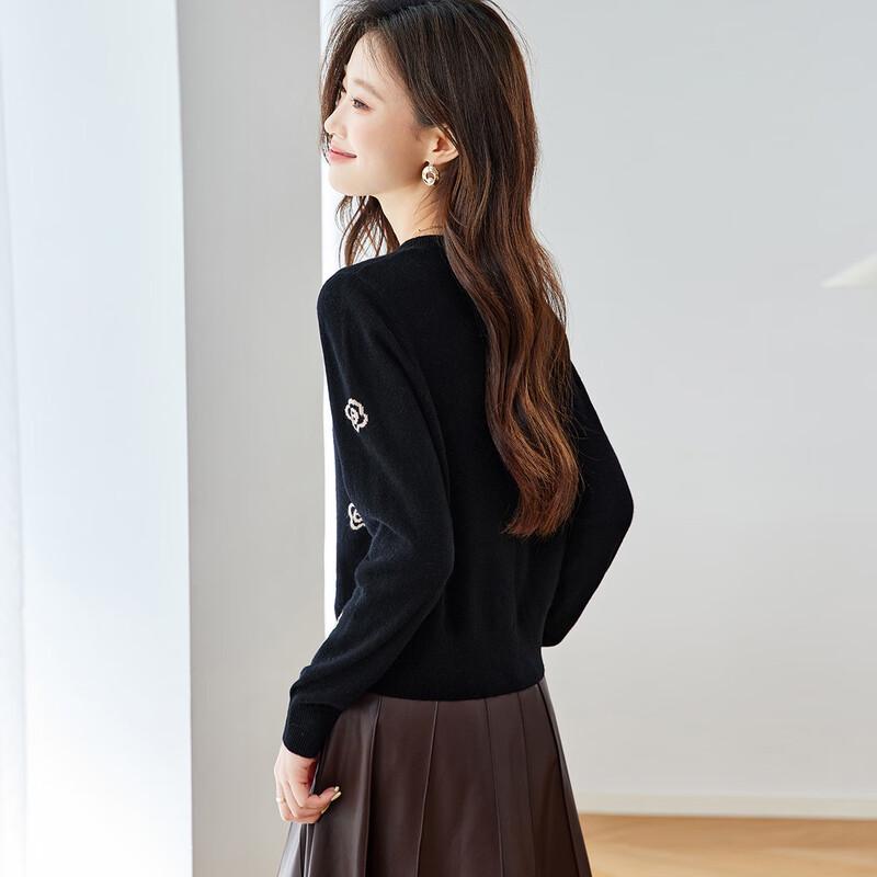 Srcr Women's Premium Jacquard 100% Wool Knitted Cardigan