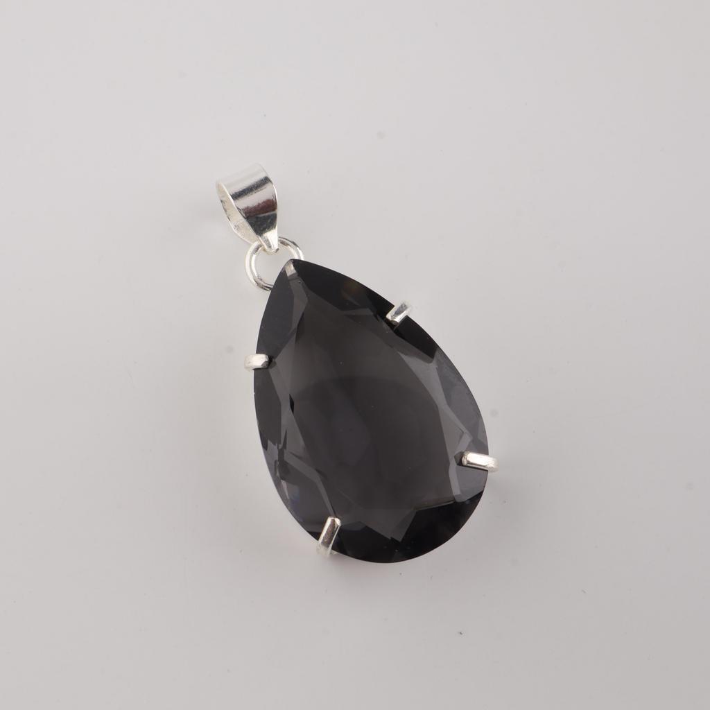 Grey Quartz Gemstone Silver Pendant 1.6" , 925 Sterling Silver Handcrafted Jewelry, Designer Pendant For Birthday Gift PP-67-11