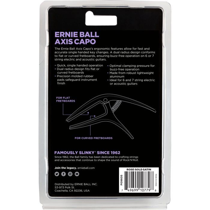 Capodastre - ernie ball - aeb 9605 - satin rose gold - aluminium - pour guitares électrique &amp; acoustique