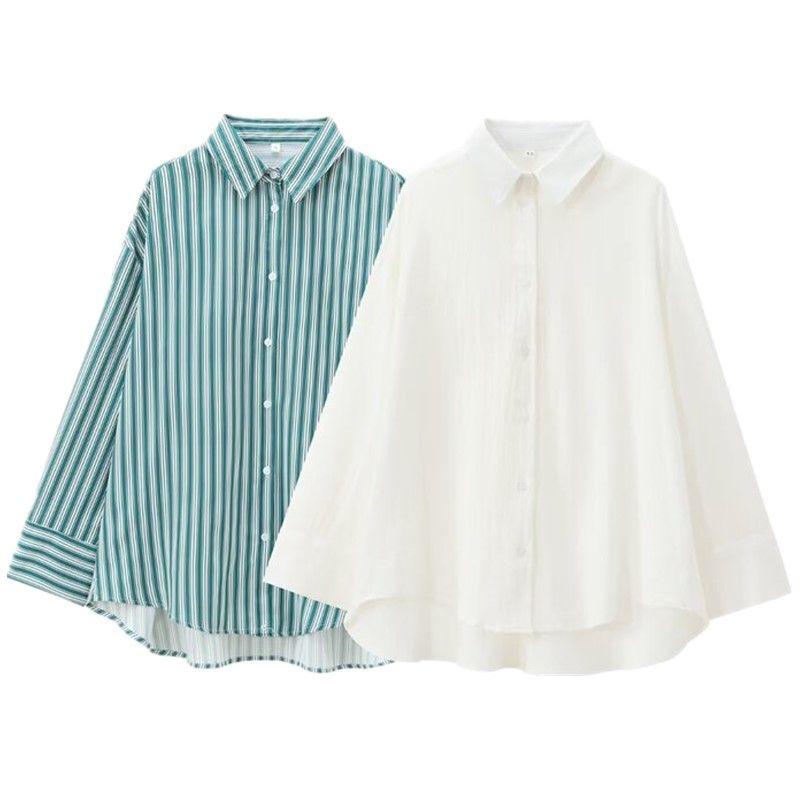 Fashion Style 2024 Autumn New Women's Clothing Easiest for Match Cotton Fine Cotton Long Sleeves Lapel Shirt 7200001
