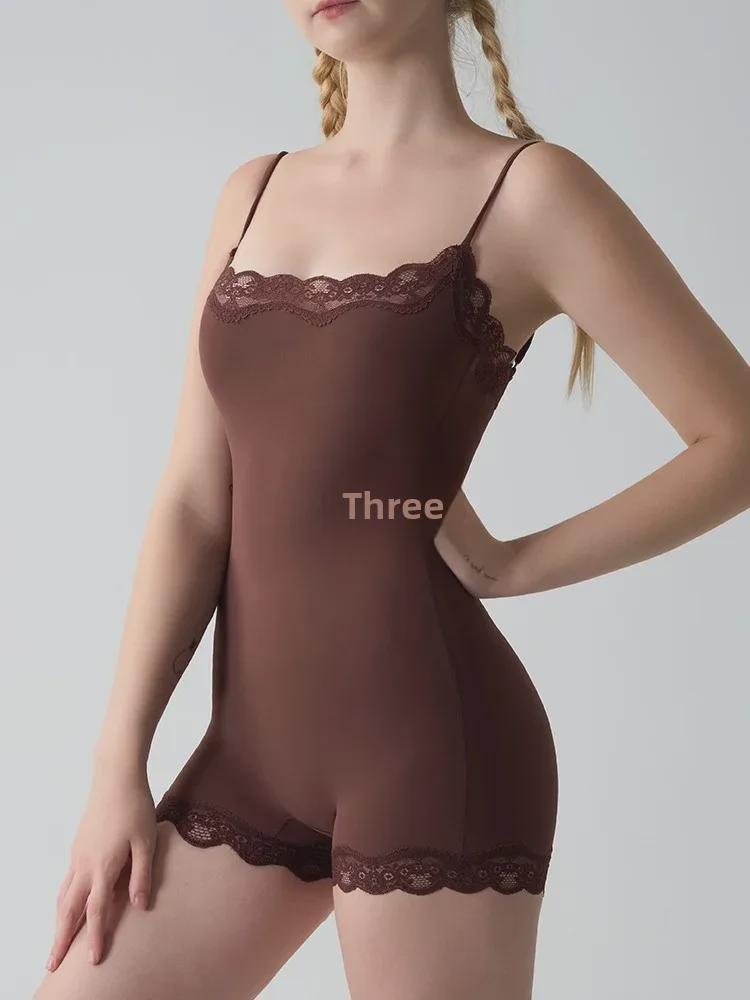 Sexy European & American Lace Slim Backless Jumpsuit with Adjustable Straps and Breathable Hip-Lifting Design