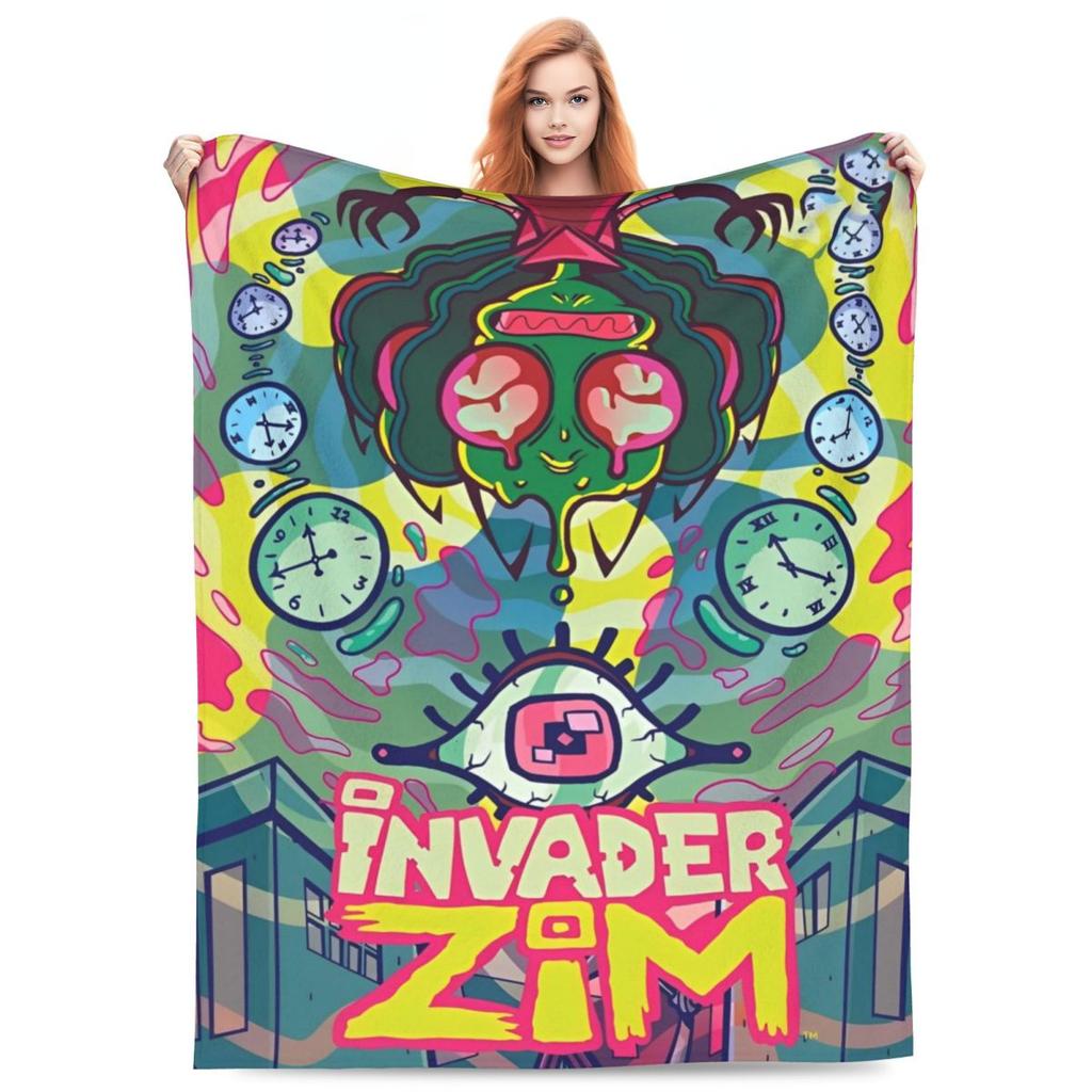 Invader-Zims Wolldecke Cartoon Dunkle Komödie Individuelle Überwurfdecke für Zuhause 200x150cm