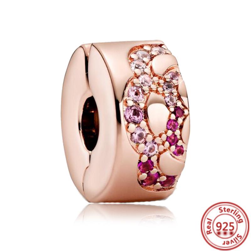 

Лидер продаж, серия из розового золота, розовый циркон, листья, кулон в форме сердца, сверкающий зажим, бусина, подходит для браслета, DIY S925, серебряные украшения