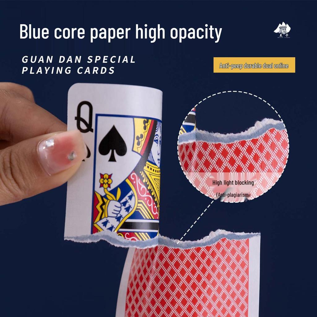 Guan Dan Premium Poker Playing Cards - Thickened, Hardened with High-End Linen Finish, Blue Core Paper, Full Case of 100 Decks.