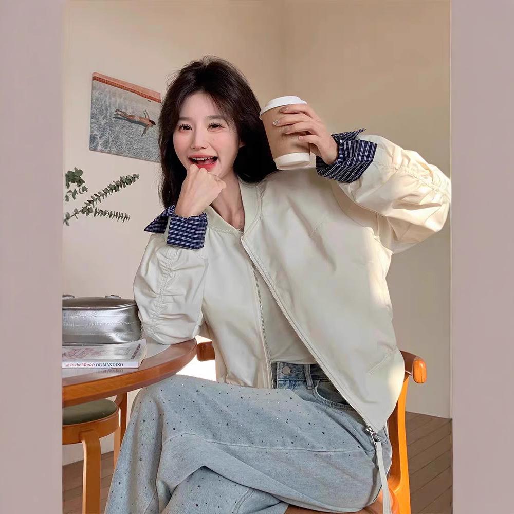 Korean-Style Pink Spliced Women's Baseball Jacket - Trendy Spring 2025 Edition