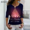 Christmas Tree Pattern Women 3d T-shirts Long Sleeve Christmas Style Street Fashion Ladies Tees Casual Cotton Tops Merry Year