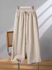 Hohe Taille Baumwolle Leinen Damen Weite Beine Verkürzte Hosen - Koreanischer Stil, Große Größen, Kordelzug, für Frühling, Sommer, Herbst