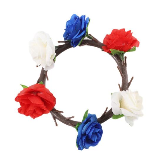 Red White Blue Artificial Flower Wreath for 4th of July Small Candle Ring