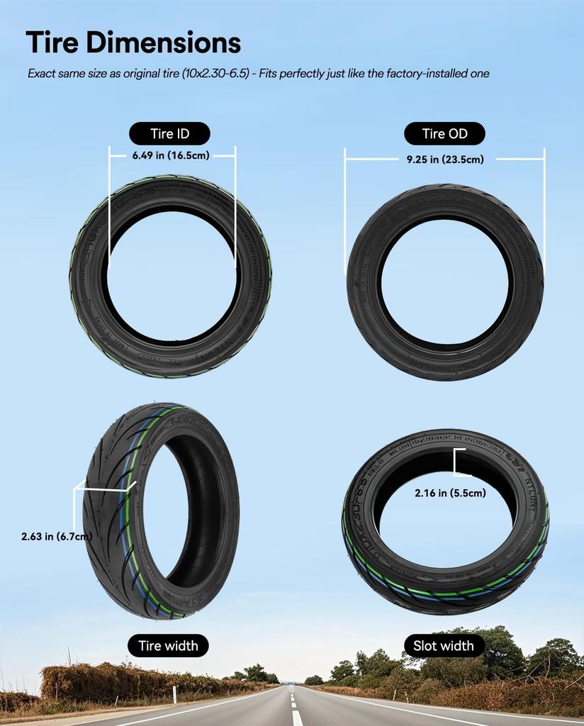 Tire for NIU KQi2 Pro Scooter, 10x2.30-6.5 Tubeless Replacement Tire , Durable Anti-Slip