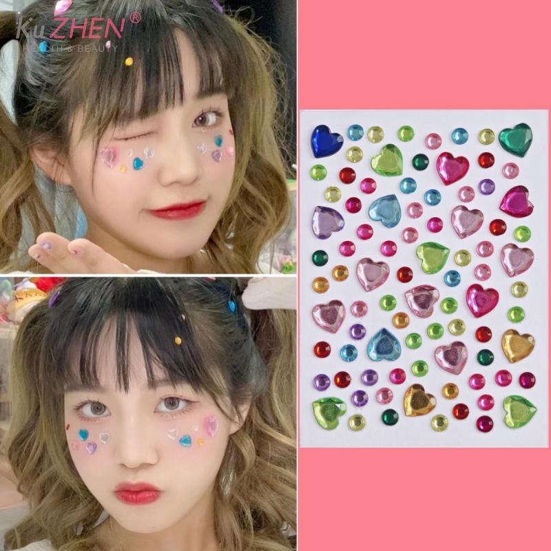 Bunter Herzform Diamant Edelstein Aufkleber 3D Gesicht Strass Tattoo Lidschatten Aufkleber für Festival Party Bühne Körper Make-up Bling