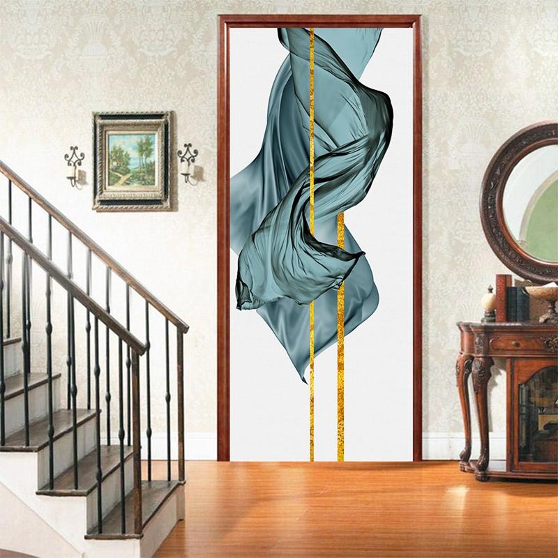 Landscape Door Decoration Stickers Sunset Simple Abstract Lines Bamboo Fridge Wallpaper For Living Room Home Decor Bedroom Art Decals