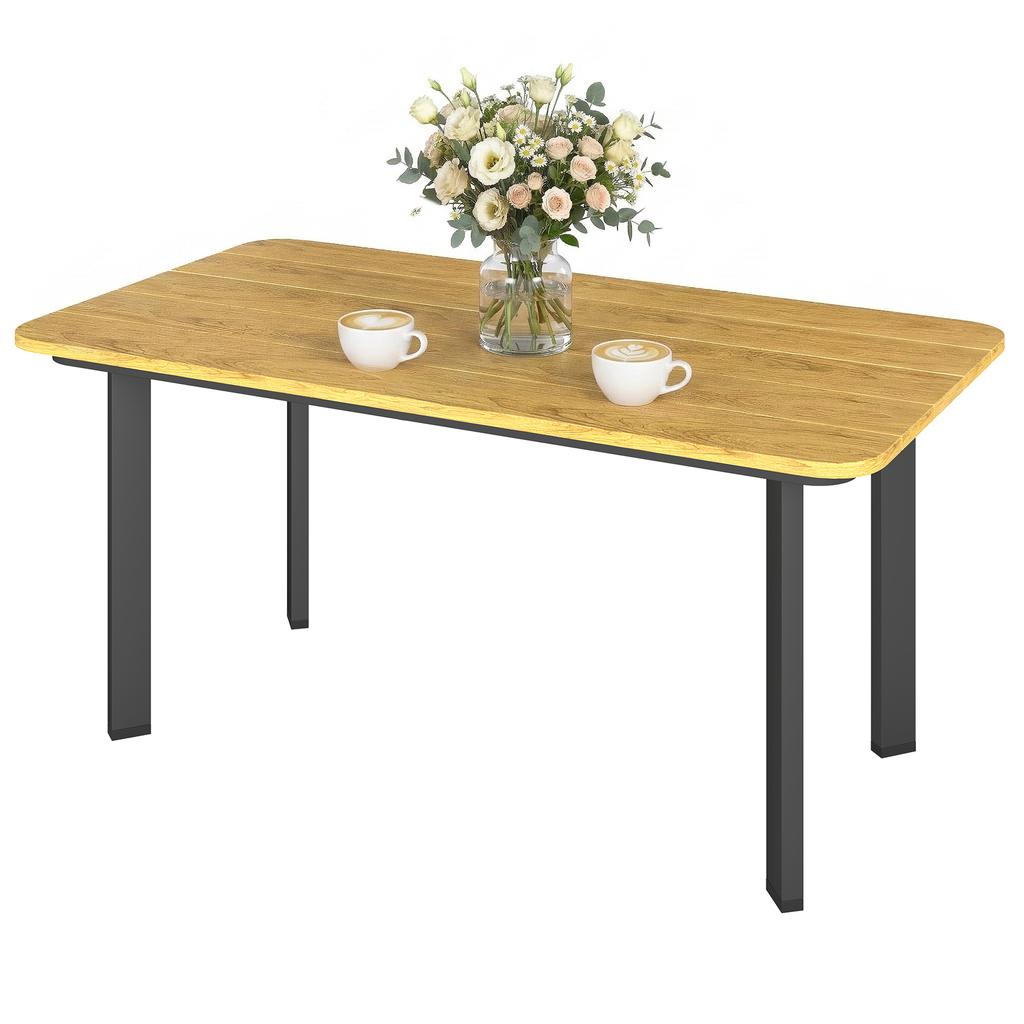 Outdoor Garden Coffee Table, Garden Table with Slatted Wood Plastic Composite Top and Metal Frame, Brown