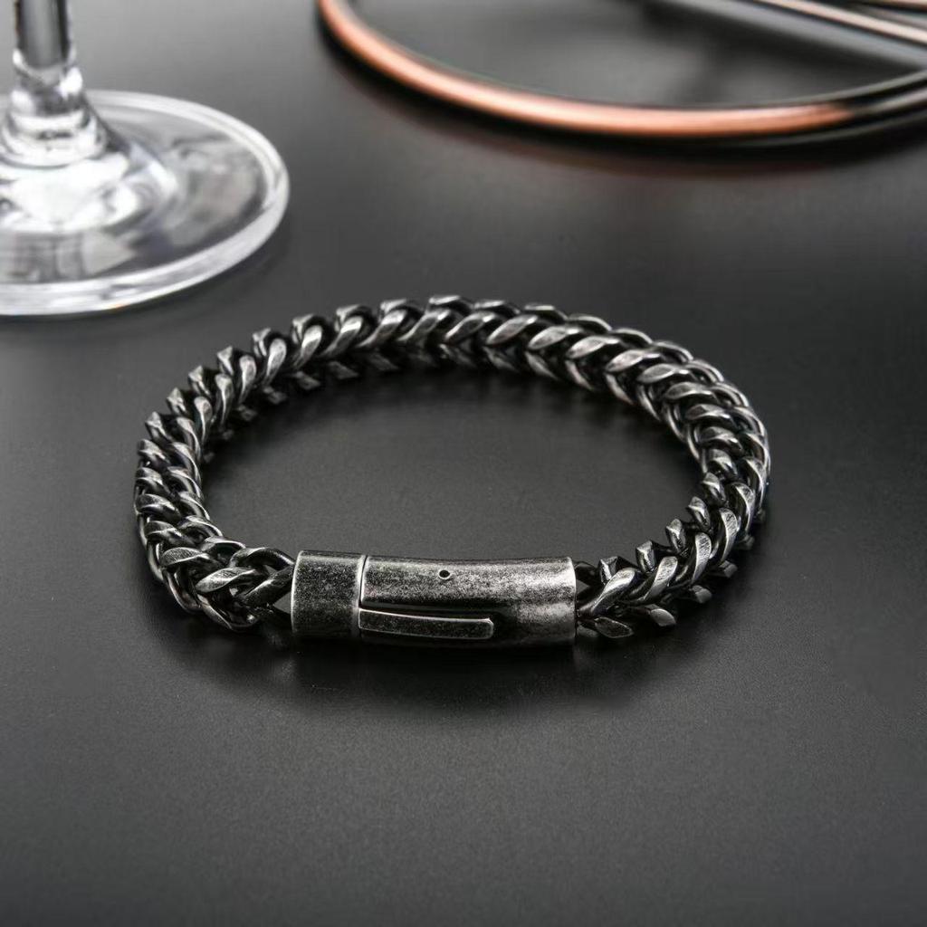 Retro Stainless Steel Dragon Bone Chain Necklace & Bracelet Set for Men