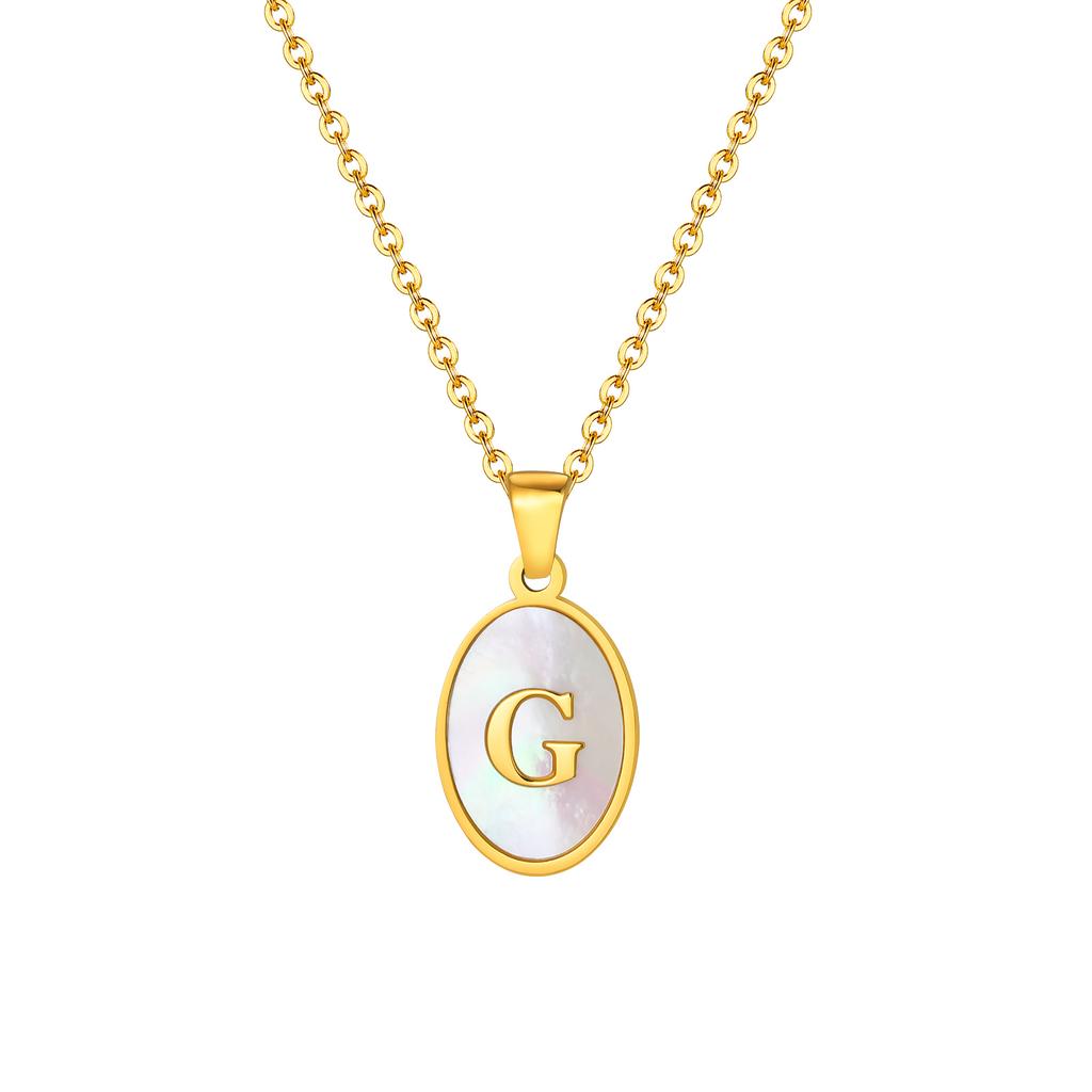 Stainless Steel Oval White Shell Letter A-Z Initial Pendant for Women,Gold Plated 26 Letters Necklaces,Trendy Jewelry Gift