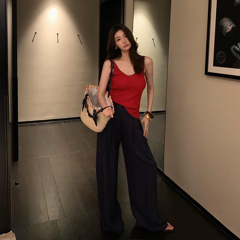 

Wrinkle-Resistant High-Waisted Wide-Leg Pants for Summer 2026 - Lightweight Casual Long Pants Small темно-синий