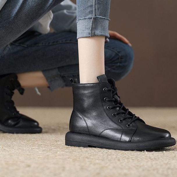 Korean version of retro Martin boots women's 2025 autumn and winter new velvet boots women's British style versatile soft-soled soft-faced short boots